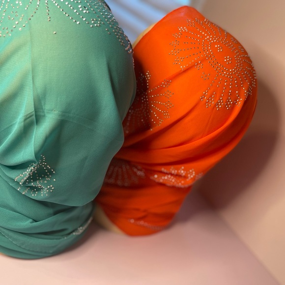 Orange and light green Romantic chiffon scarf with Rhinestone Shawl - Picture 3 of 16